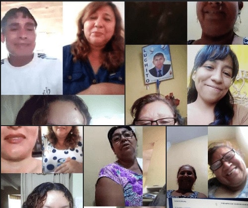 Faces of participants in a virtual meeting.