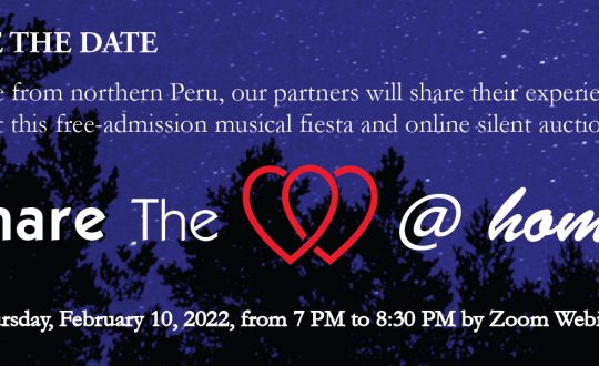 Against a night sky full of stars, the words "save the date" invite viewers to attend the event Share the Love