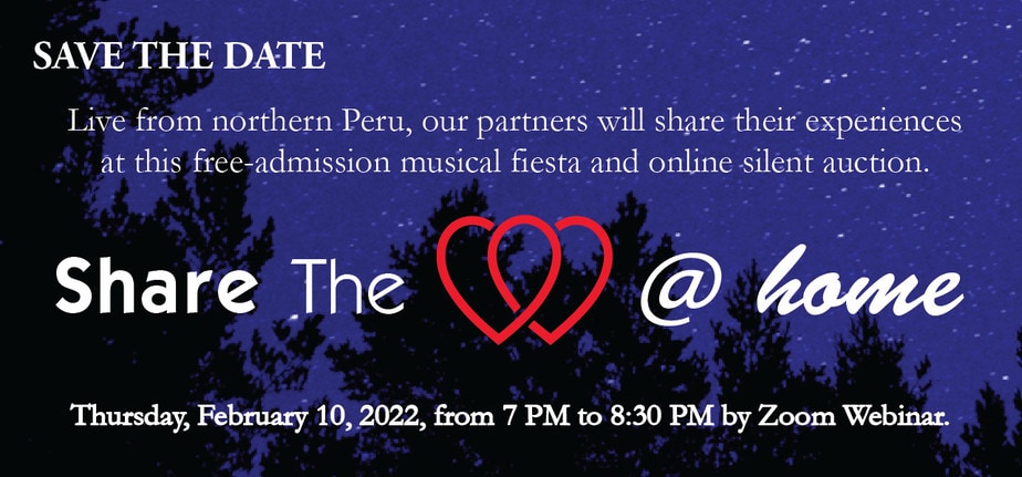 Against a night sky full of stars, the words "save the date" invite viewers to attend the event Share the Love