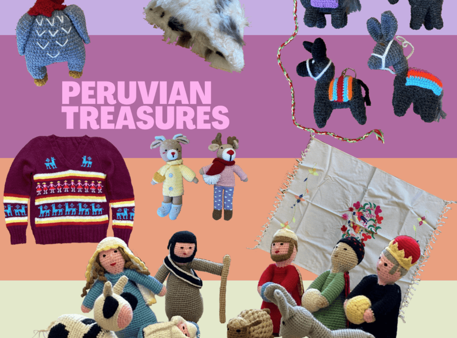 handknitted animals and sweaters from Peru
