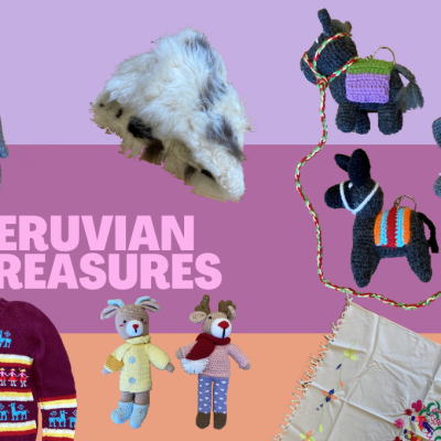 handknitted animals and sweaters from Peru