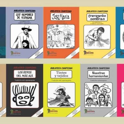 The covers of 10 books published by the Rural Libraries Network of Cajamarca