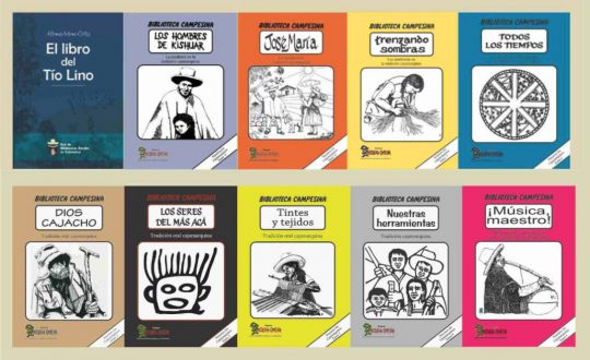 The covers of 10 books published by the Rural Libraries Network of Cajamarca